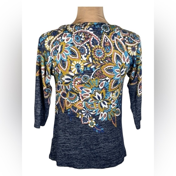 Anthropologie Postmark Jacaranda Floral Knit Top Womens Small‎ Draped Cowl Neck - Picture 4 of 8